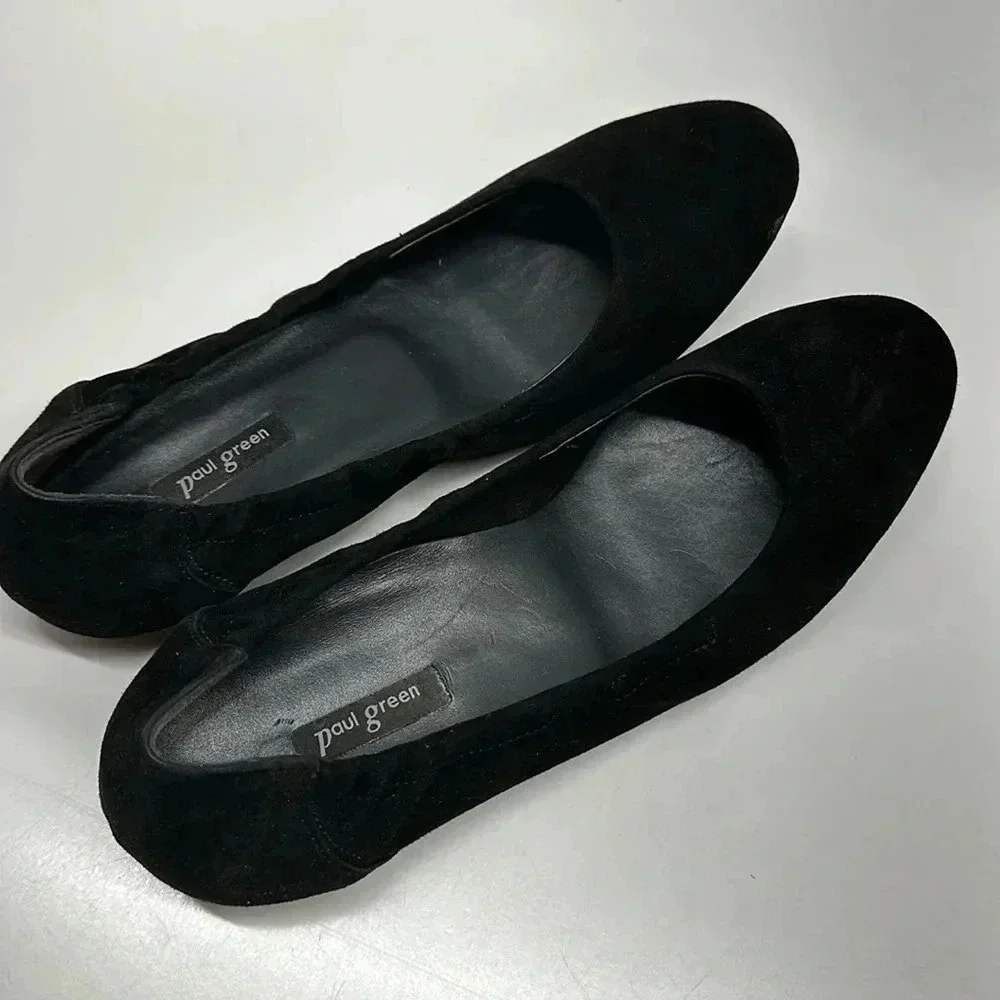 Paul Green Suede Scrunch Ballet Flats Slip On Designer Shoes Black UK 5.5 / US 8